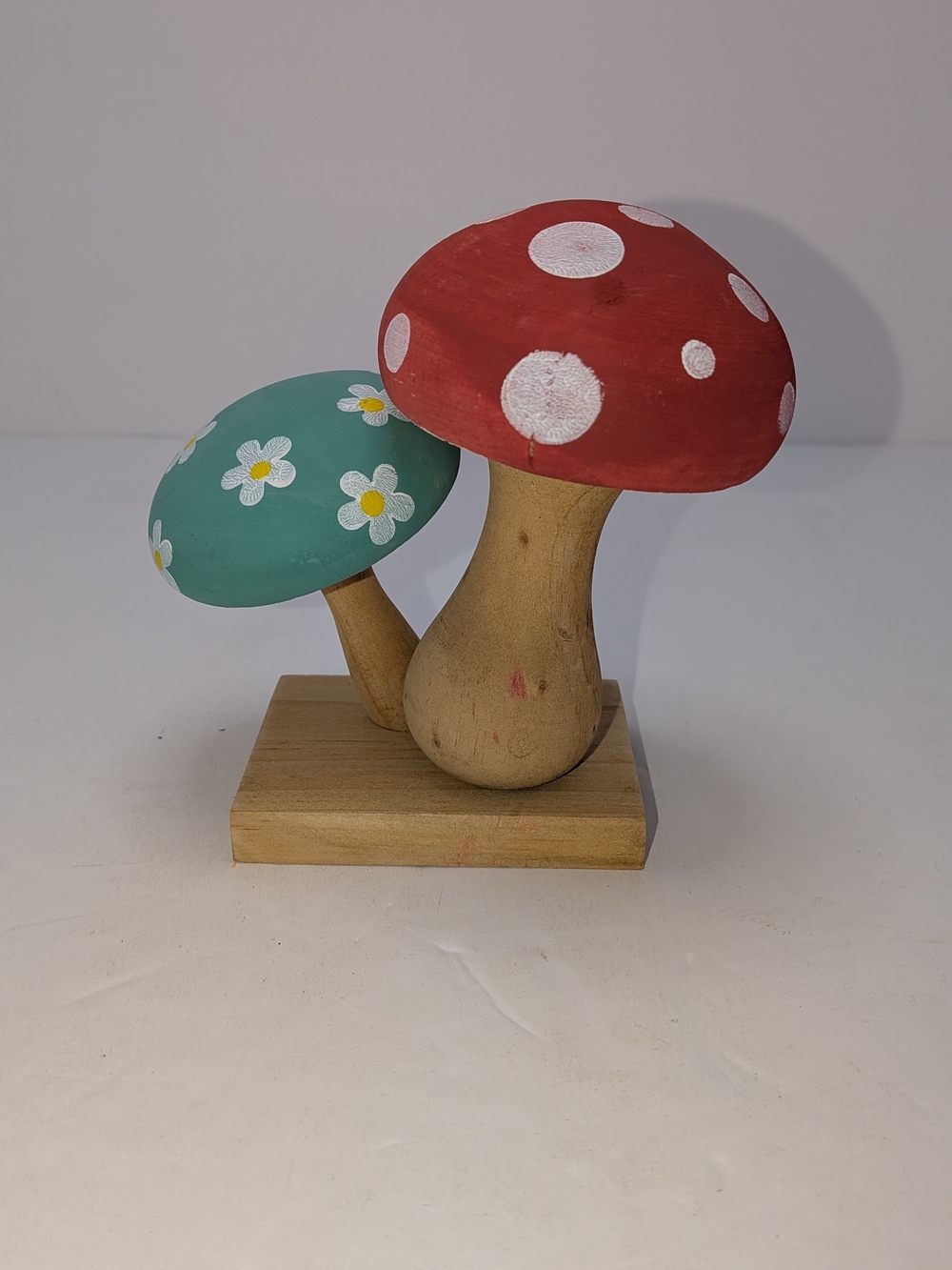 Wooden Mushrooms Hand Painted 4 5/8 Inches Tall 5 Inches Long 3 Inches Wide